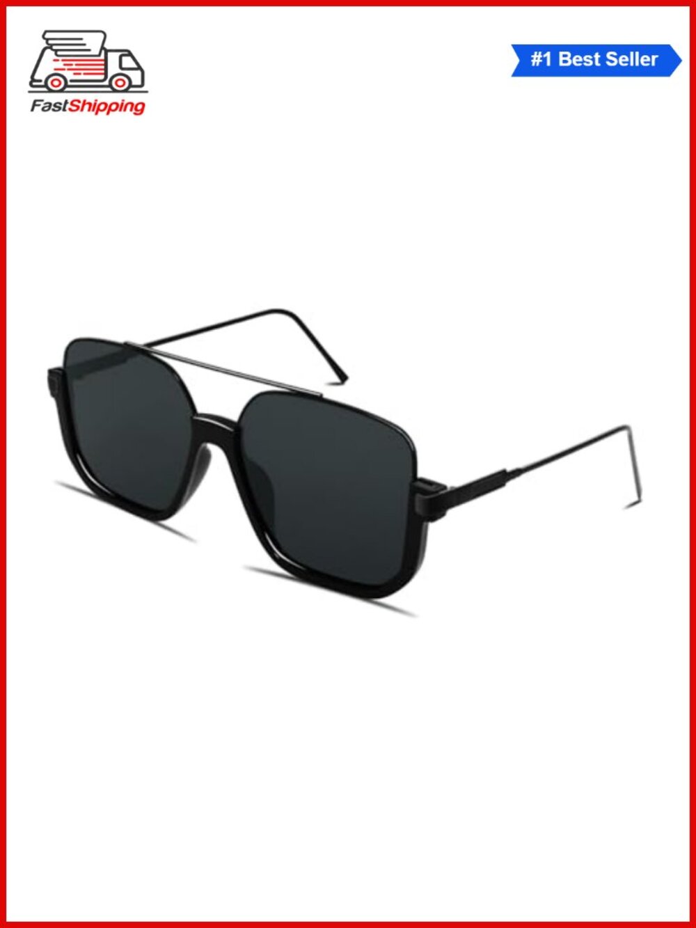 โจ Oversized Square Semi-Rimless Aviator Sunglasses UV400 Retro 70s